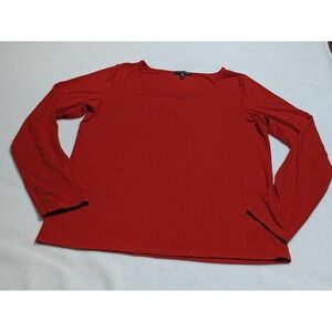 Eileen Fisher Top Orange Shirt Long Sleeve‎ Stretch Sz Med Minimalist Classic